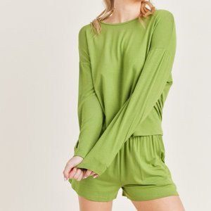 Women’s Olive Green Lounge Top & Short Set